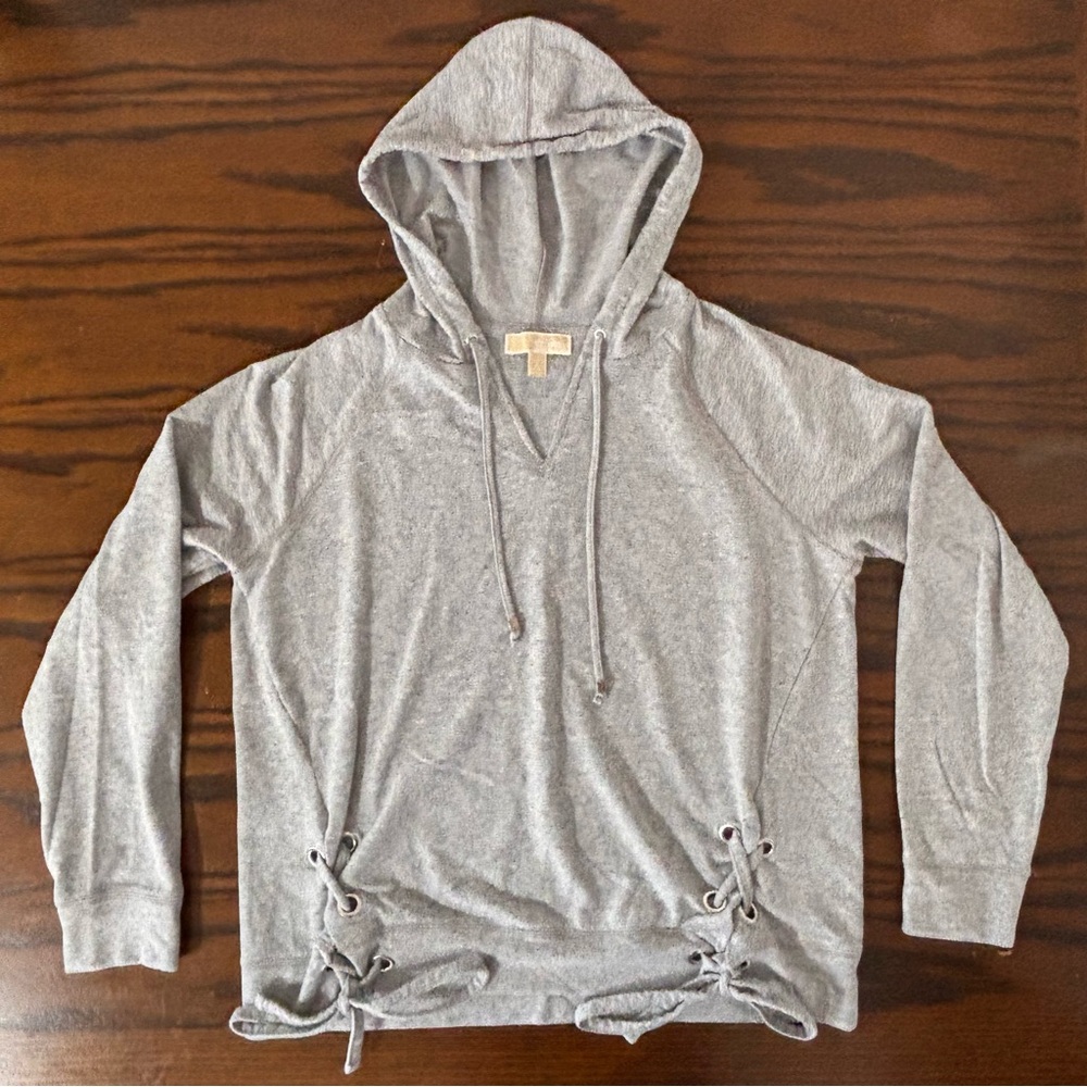 Michael Kors Women's Lace Up Pullover Hoodie Size Large Heather Gray